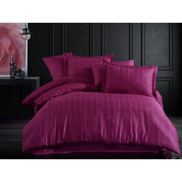 Tamsiai violetinė pailginta medvilninė patalynė dvigulei lovai su paklode ir užvalkalu 240x260 cm Ekose – Mijolnir