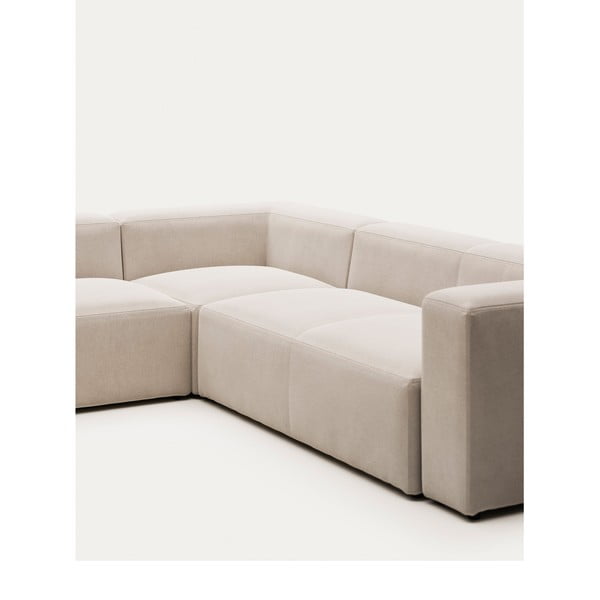 Smėlio spalvos iš šenilinio audinio kampinė sofa Blok – Kave Home-image-1