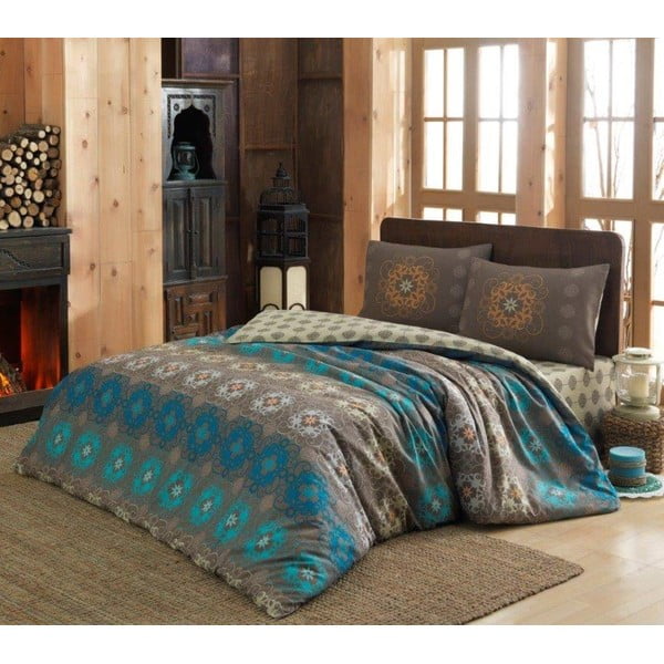 Medvilninė patalynė su paklode dvivietei lovai ir 2 užvalkalais pagalvėms Ametistas, 200 x 220 cm