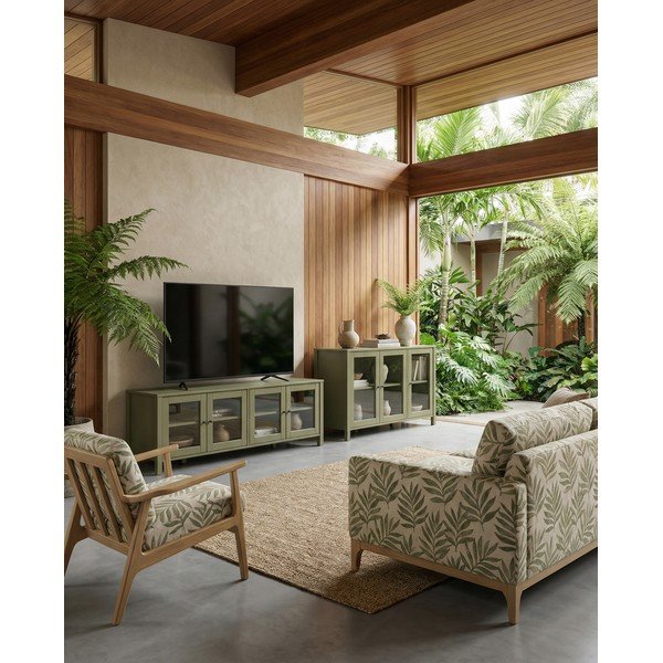 Žalios spalvos iš pušies masyvo vitrina 142x80x40 cm Alessandra – Marckeric-image-1