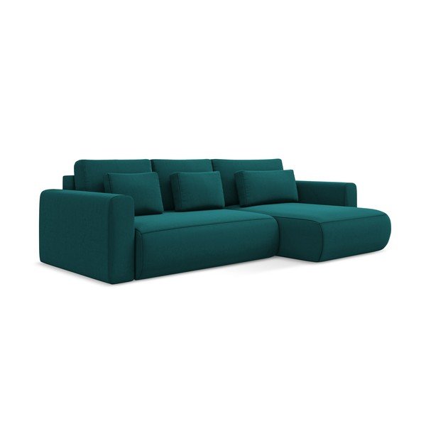 Turkio spalvos iš velveto sulankstoma/su sandėliavimo vieta kampinė sofa (su dešiniuoju kampu/su gultu) Kapua – Makamii-image-3