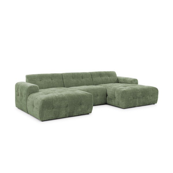 Žalios spalvos kampinė sofa („U“ formos/su gultu) Melva – Ropez
