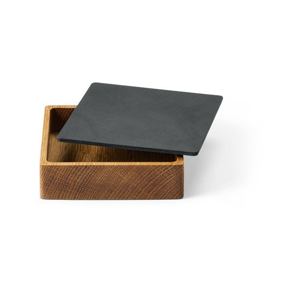 Antracito spalvos/natūralios spalvos iš medžio/iš eko odos daiktadėžė su dangčiu/dekoratyvinė 11x11x3,5 cm Square Nupo – LIND DNA-image-1