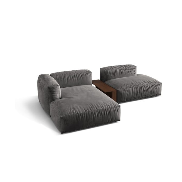 Pilkos spalvos iš velveto modulinė kampinė sofa (su kairiuoju kampu/su gultu) Martina – Micadoni -image-3