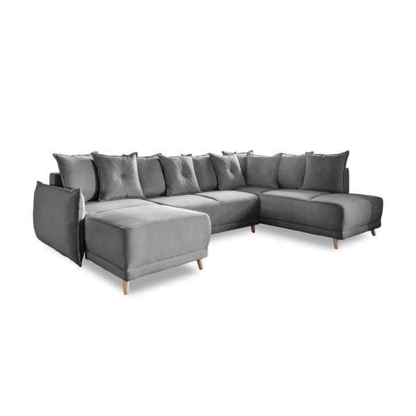 Sulankstoma kampinė sofa iš kordinio velveto pilkos spalvos (su dešiniuoju kampu/„U“ formos) Lazy Lukka – Miuform