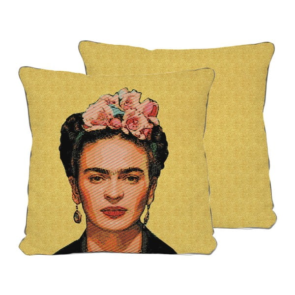 Atvirkštinis užvalkalas ant pagalvės su lininiu užvalkalu Madre Selva Frida Draw Yellow, 45 x 45 cm