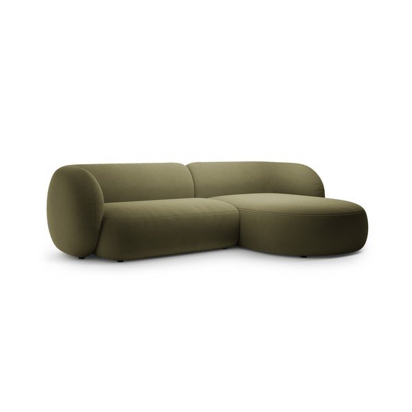 Žalios spalvos kampinė sofa iš velveto (su dešiniuoju kampu/su gultu) Kate – Micadoni -image-1
