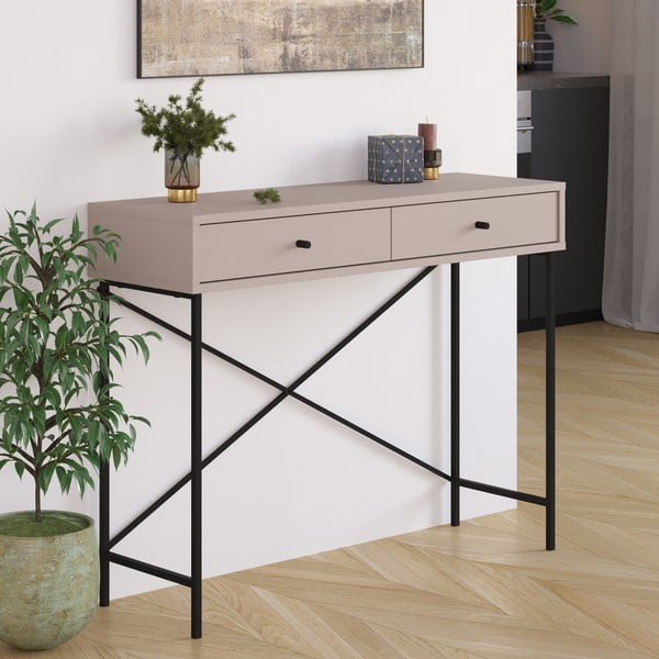 Konsolinis staliukas pilkos spalvos/smėlio spalvos 35x110 cm Titan – Marckeric-image-1