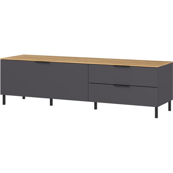 Pilkas ąžuolinis TV staliukas 164x47 cm California - Germania-image-2