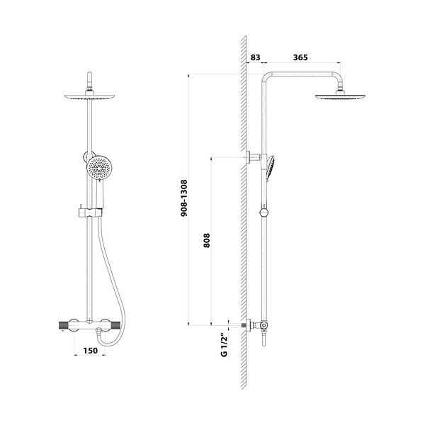 Iš žalvario dušo komplektas matinės juodos spalvos su termostatiniu maišytuvu su dušo galvute/su rankiniu dušu 131 cm Solaris – Sapho-image-1
