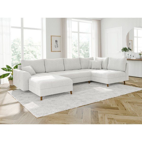 Baltos spalvos iš boucle kampinė sofa (su kairiuoju kampu/„U“ formos) Ariella – Ropez-image-3