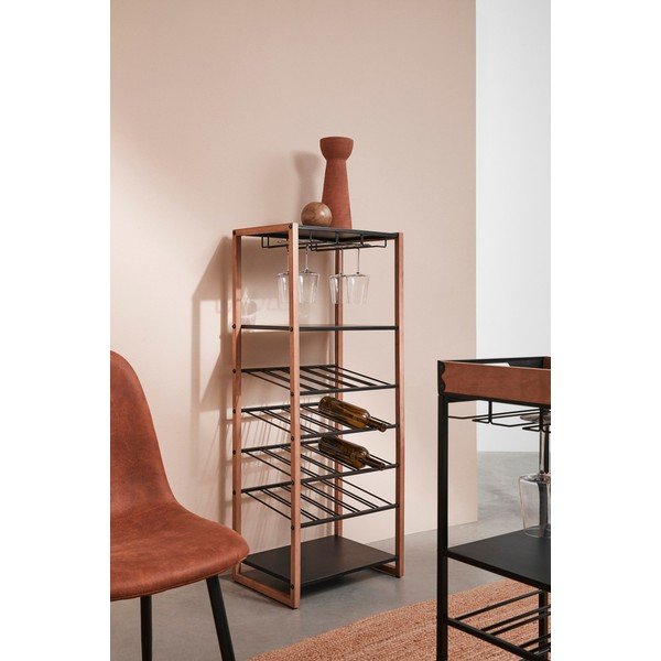 Juodos spalvos/natūralios spalvos iš metalo vyno spintelė butelių skaičius 20, 50x122x35 cm Isaac – Yes Everyday-image-1