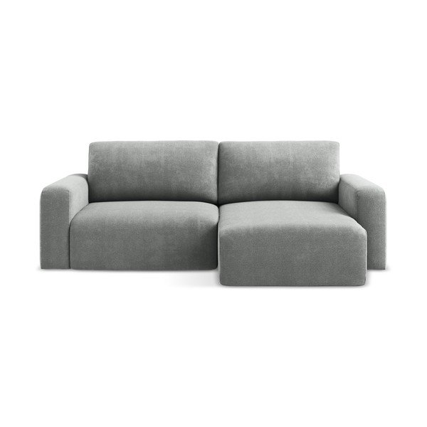 Pilkos spalvos sulankstoma/su sandėliavimo vieta kampinė sofa iš šenilinio audinio (su dešiniuoju kampu/su gultu) Kona – Makamii