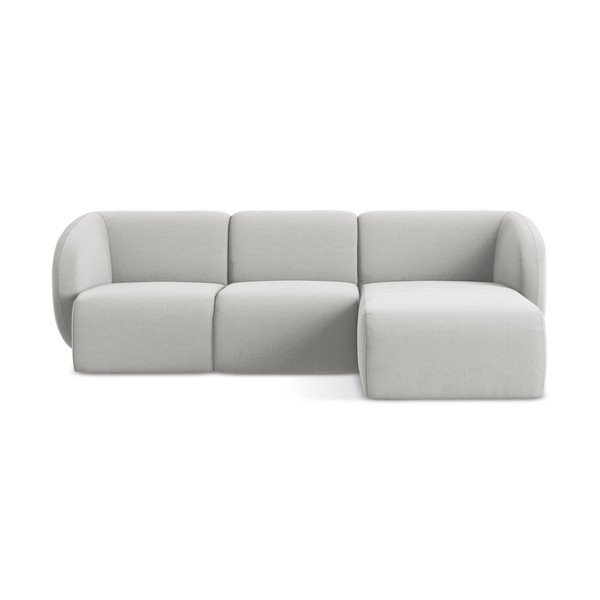 Šviesiai pilkos spalvos kampinė sofa iš velveto (su dešiniuoju kampu/su gultu) Lani – Makamii