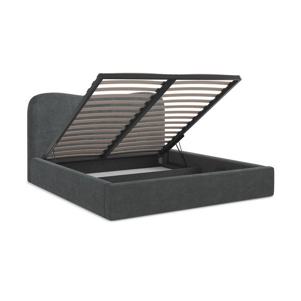 Tamsiai pilkos spalvos dvigulė lova audiniu dengta su sandėliavimo vieta su lovos grotelėmis 140x200 cm Kahai – Makamii-image-3