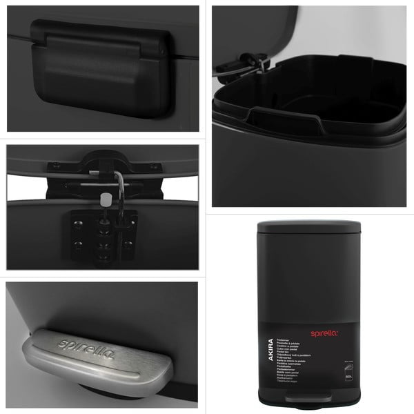 Matinės juodos spalvos iš plieno šiukšliadėžė su pedalu 50 l   Akira – Spirella-image-3