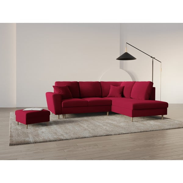 Raudonos spalvos iš velveto sulankstoma/su sandėliavimo vieta kampinė sofa (su dešiniuoju kampu/„L“ formos) Kyoto – Cosmopolitan Design-image-1