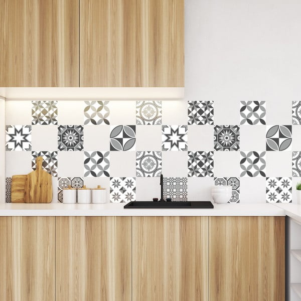 9 sieninių lipdukų rinkinys Ambiance Wall Decal Tiles Azulejos Shades of Gray Sotchi, 15 x 15 cm