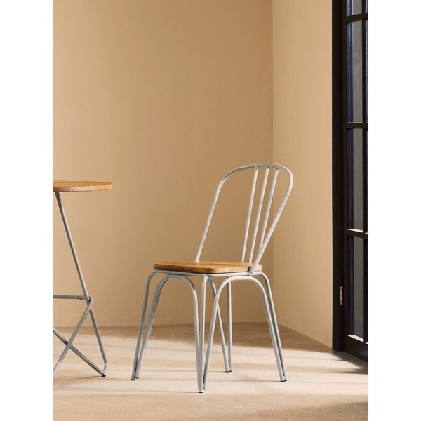 Pilkos spalvos/natūralios spalvos iš guobos masyvo valgomojo kėdė District – Premier Housewares-image-1