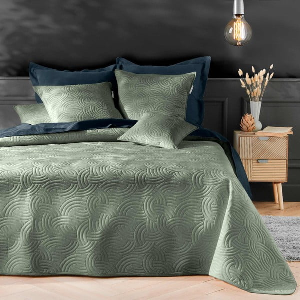 Žalios spalvos iš velveto lovatiesės ir pagalvės užvalkalų rinkinys 240x260 cm Solange – douceur d'intérieur-image-1