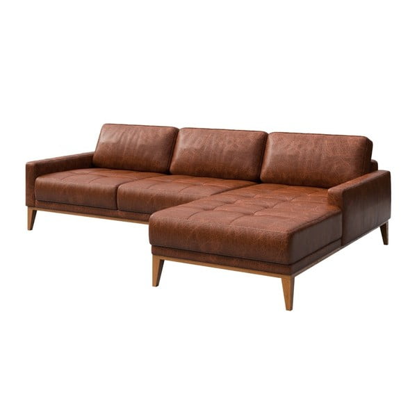 Raudonai ruda odinė kampinė sofa MESONICA Musso Tufted, dešinysis kampas-image-2