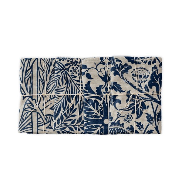 Rinkinys iš 4 mėlynos ir smėlio spalvos servetėlių su linu Tierra Bella Marine Leaf, 43 x 43 cm