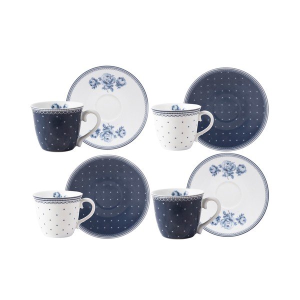4 porcelianinių espreso puodelių su lėkštutėmis rinkinys "Creative Tops Vintage Indigo
