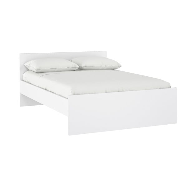 Baltos spalvos dvigulė lova iš medžio drožlių plokštės be grotelių 140x200 cm Naia – Tvilum