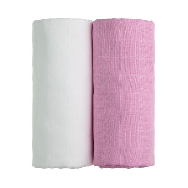 2 baltos ir rožinės spalvos medvilninių rankšluosčių rinkinys T-TOMI Tetra, 90 x 100 cm