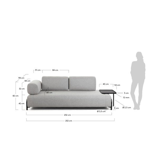 Šviesiai pilka sofa su integruotu padėklu Kave Home Compo-image-4