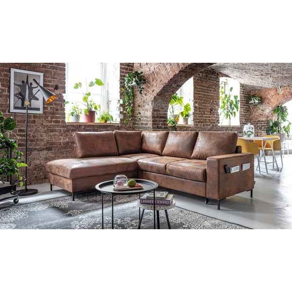 Iš dirbtinės odos sulankstoma kampinė sofa rudos spalvos (su kairiuoju kampu) Lofty Lilly – Miuform-image-3