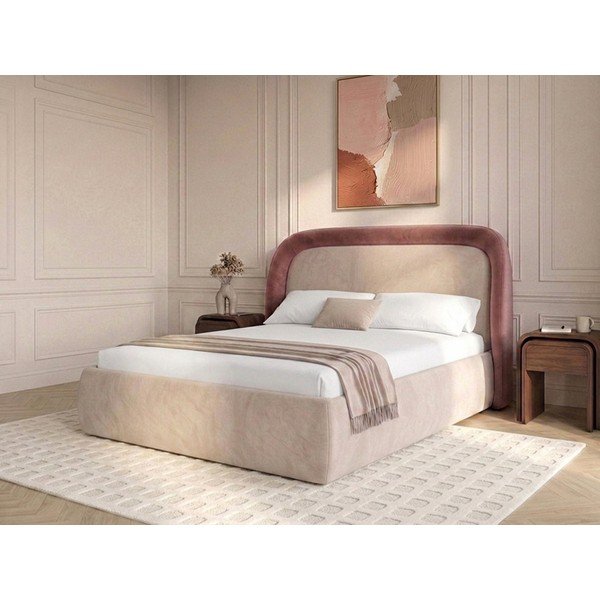 Rožinės spalvos dvigulė lova audiniu dengta su sandėliavimo vieta su lovos grotelėmis 180x200 cm Sam – Bobochic Paris-image-4