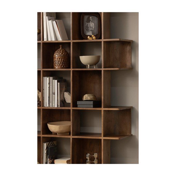 Tamsiai rudos spalvos knygų spinta iš mango masyvo 130x180x35 cm Sinne – WOOOD-image-1