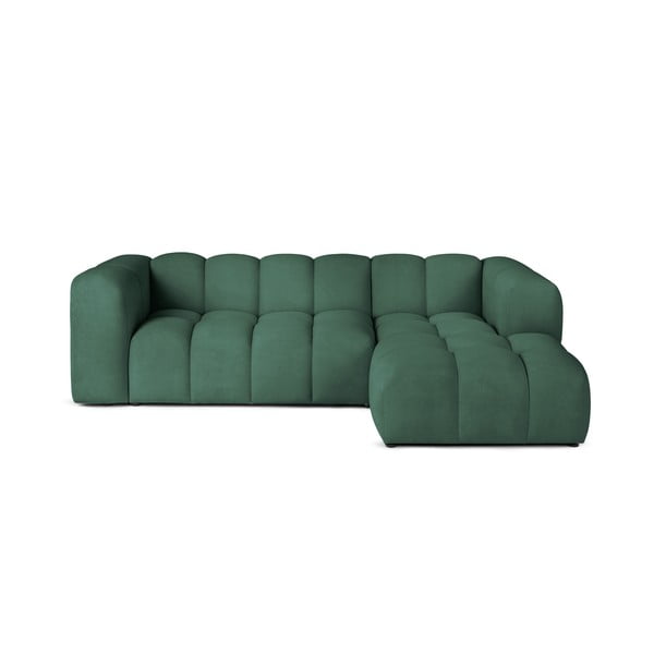 Žalios spalvos iš velveto kampinė sofa (su dešiniuoju kampu/su gultu) Cube – Bonami Selection