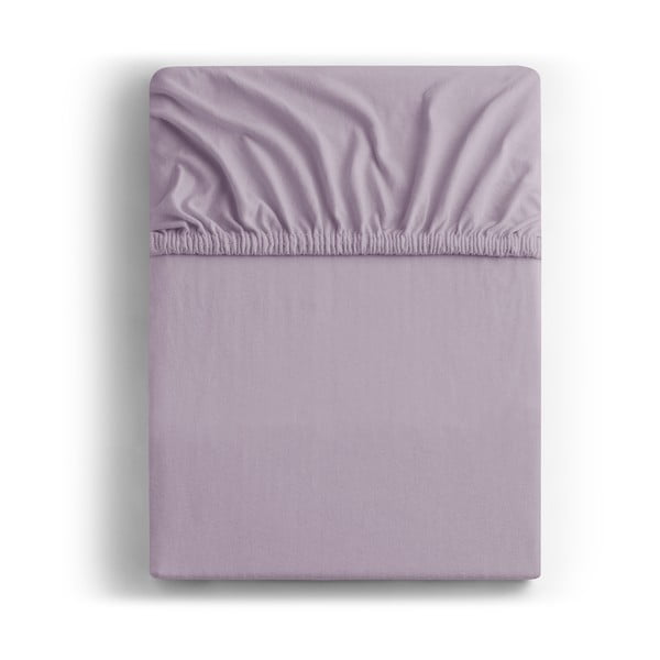 Violetinė elastinė paklodė iš medvilnės DecoKing Amber Collection, 180/200 x 200 cm