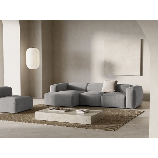 Šviesiai pilkos spalvos iš kordinio velveto kampinė sofa (su kairiuoju kampu/su gultu) Bergamo – Cosmopolitan Design-image-1