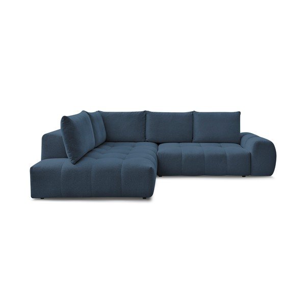 Tamsiai mėlynos spalvos iš šenilinio audinio sulankstoma/su sandėliavimo vieta kampinė sofa (su kairiuoju kampu/„L“ formos) Everest – Bobochic Paris