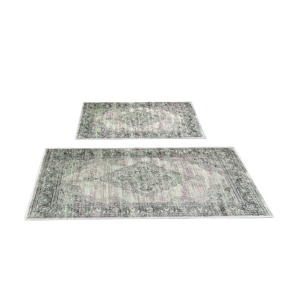 Žalios spalvos/pilkos spalvos vonios kilimėliai 2 vnt. 60x100 cm – Foutastic