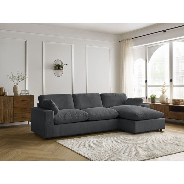 Tamsiai pilkos spalvos kampinė sofa iš kordinio velveto Belair – Bobochic Paris-image-1