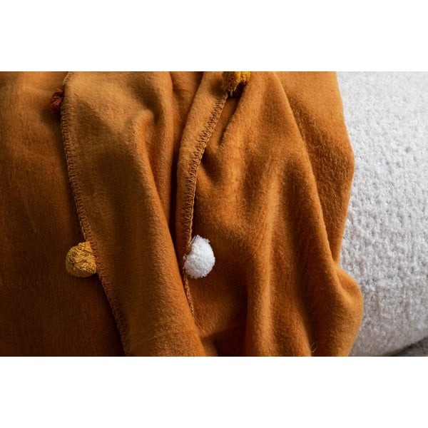 Garstyčių spalvos fleece tipo lovatiesė 200x220 cm Pom Pom – Mijolnir-image-2