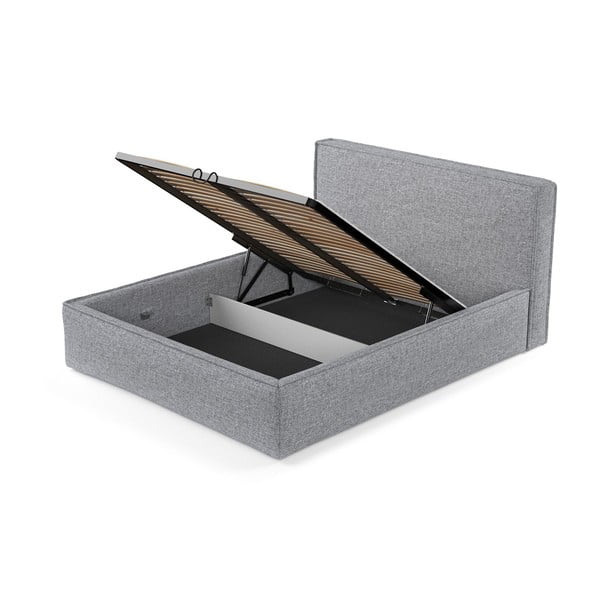 Pilkos spalvos dvigulė lova audiniu dengta su sandėliavimo vieta su lovos grotelėmis 200x200 cm Lounge L – Maison de Rêve-image-4