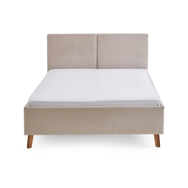 Smėlio spalvos dvigulė lova audiniu dengta su lovos grotelėmis 140x200 cm Piano – Meise Möbel-image-2