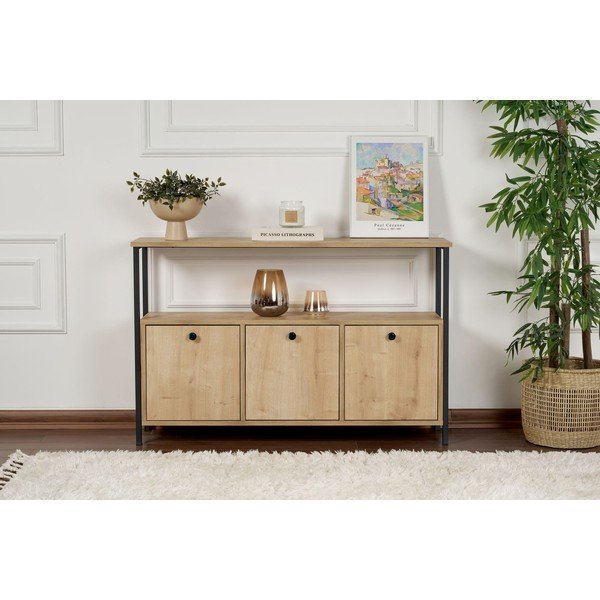 Šviesios natūralios spalvos konsolinis staliukas iš ąžuolo 29,5x120 cm Solace – Kalune Design-image-4