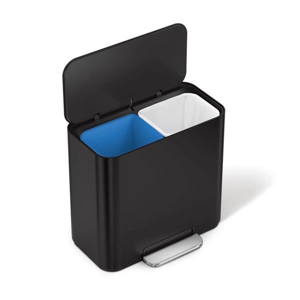 Matinės juodos spalvos iš plieno šiukšliadėžė rūšiavimui/su pedalu 15 l Dual Mini – simplehuman-image-4