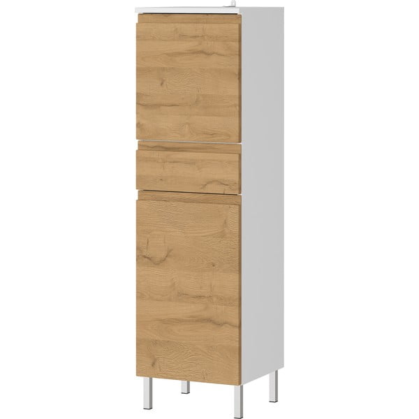 Balta aukšta ąžuolo dekoro vonios kambario spintelė 34x120 cm Torrance - Germania-image-1