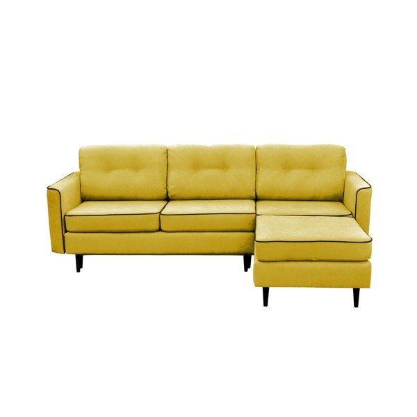 Geltonos spalvos sofa lova su juodomis kojomis Mazzini Sofas Dragonfly, dešinysis kampas