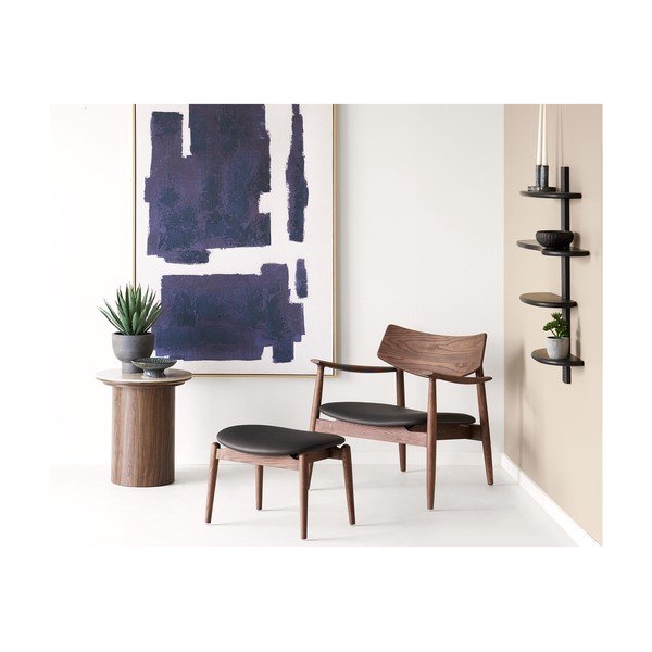 Juodos spalvos iš ąžuolo masyvo kelių aukštų sieninė lentyna 80 cm Aliano – House Nordic-image-3
