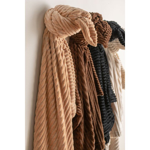 Smėlio spalvos aksominis pledas PT LIVING Ribbed, 150 x 200 cm-image-1