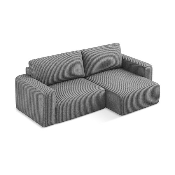 Pilkos spalvos sulankstoma/su sandėliavimo vieta kampinė sofa iš kordinio velveto (su dešiniuoju kampu/su gultu) Kona – Makamii-image-3