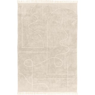 Smėlio spalvos rankomis austas medvilninis kilimas Westwing Collection Lines, 200 x 300 cm